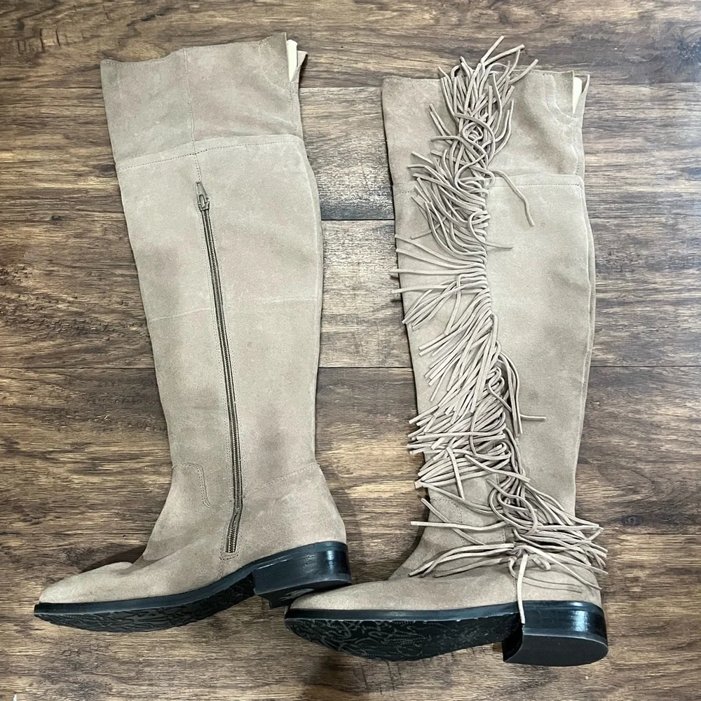 Steve Madden Tan Suede Fringe Over the‎ Knee Boots Sz. 6.5